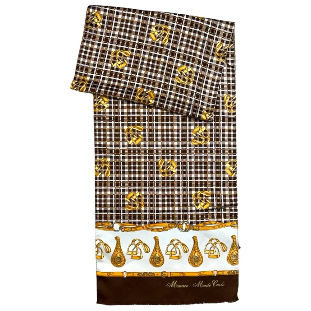 Monaco Monte Carlo Equestrian Scarf – Brown/Gold – 60”x12” Made in Italy